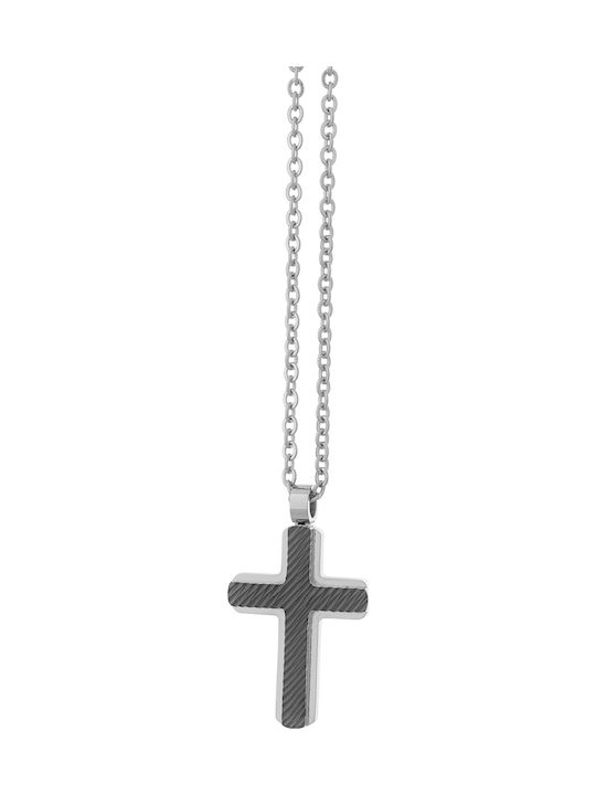 Visetti Schwarz Herren Kreuz aus Stahl mit Kette
