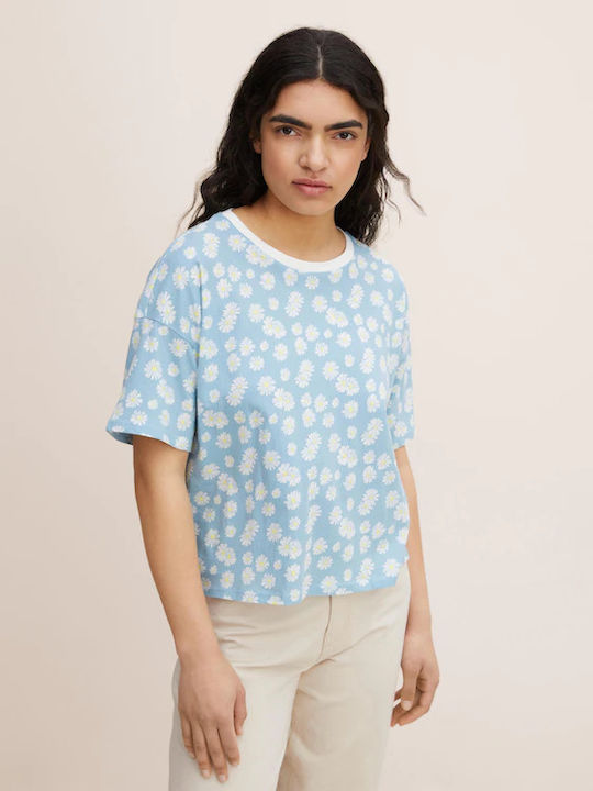 Damen T-Shirt Blumen Hellblau