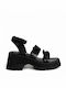 Favela Leather Women's Sandals Fairhope Black with Chunky High Heel