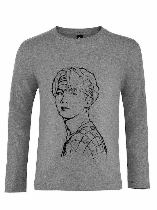 Kids Long Sleeve "BTS Kim Kpop", Grey Melange