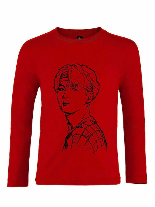 Kinder Langarmshirt "BTS Kim Kpop", Rot