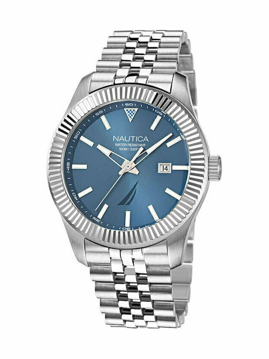 Nautica Pacific Beach Ανδρικό Ρολόι 43mm Μπαταρίας με Ασημί Μεταλλικό Μπρασελέ