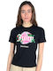 Γυναικείο T-shirt Floral Μαύρο