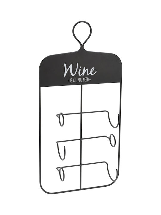 Perete Suport pentru Sticle Metal pentru 3 Sticle Neagră 31x12x60εκ.