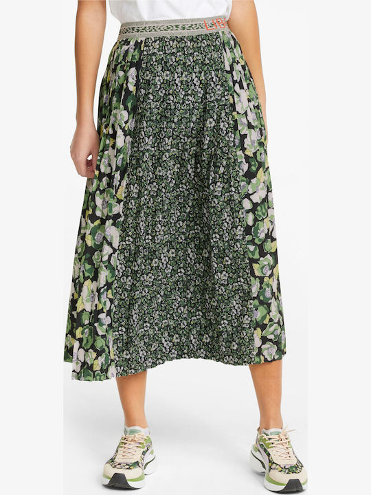 X Liberty Πλισέ Ψηλόμεση Midi Φούστα Floral Πράσινη