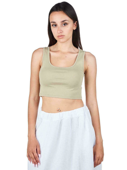 Only Women's Summer Crop Top Cotton Sleeveless Khaki