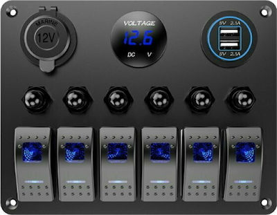 Kewig SP17 mit Paneelen Panel mit 6 wasserdichten Schaltern (IP67), 6 Signal-Tasten, Voltmeter, 2 X USB, Zigarettenanzünder