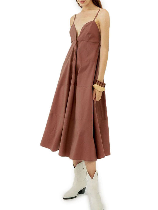 Silvian Heach Midi Dress Ivisaur PGP22473VE-BROWN SUG Women's