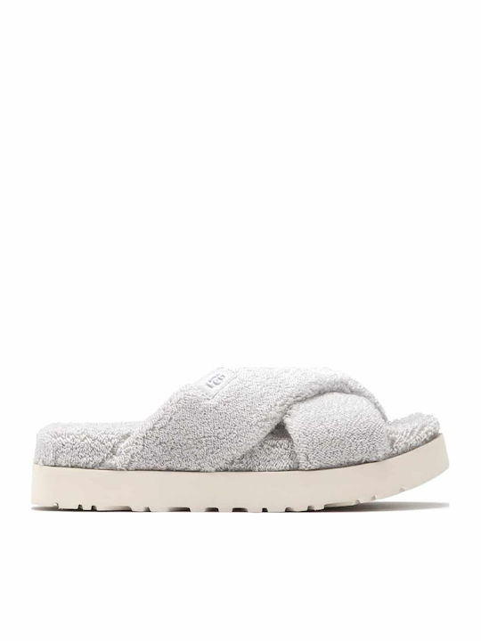 UGG Fuzz Sugar Зимни Дамски Чехли с Кожа Бели