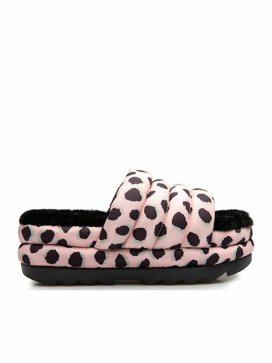 Maxi Δερμάτινα Γυναικεία Σανδάλια Flatforms Cheetah Pink