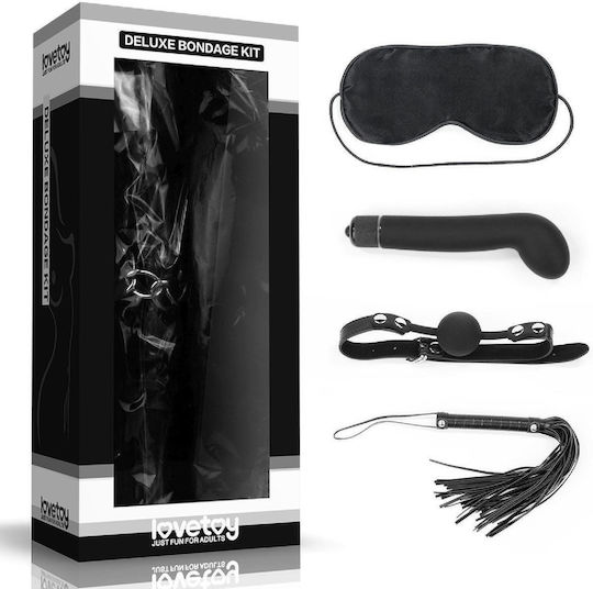 Lovetoy Deluxe Bondage Kit BDSM Kit Blindfold, Gag Ball, G-spot Vibrator & Whip σε Μαύρο Χρώμα 40τμχ