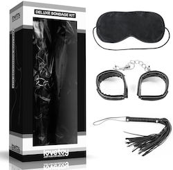 Lovetoy Deluxe Bondage Kit Kit BDSM Bandaj pentru ochi, cătușe și bici în Culoare Negru 3buc