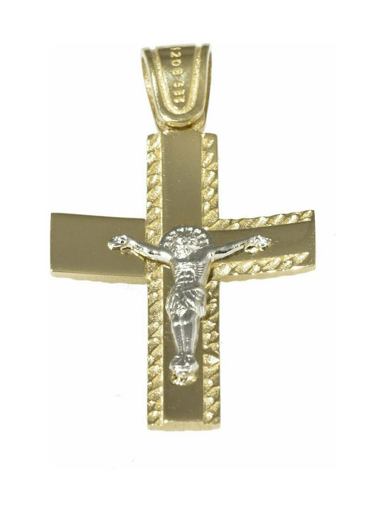 Mertzios.gr Gold Cross 14K Double Sided with the Crucified