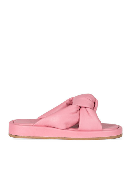 Leather Women's Flat Sandals in Pink Color
