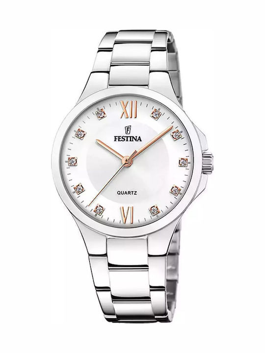 Festina Γυναικείο Ρολόι 34mm Μπαταρίας με Ασημί Μεταλλικό Μπρασελέ
