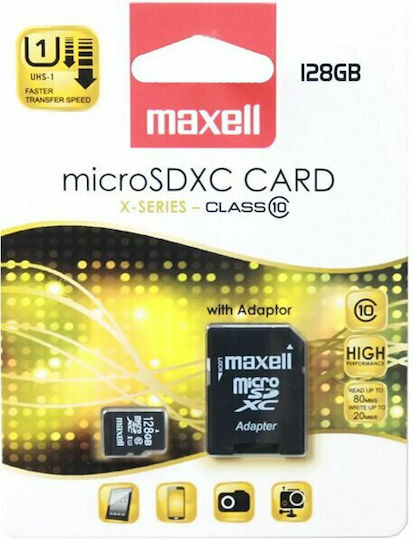 Maxell X-Series SDXC 128GB U1 UHS-I 80MB/s Cu Adaptor
