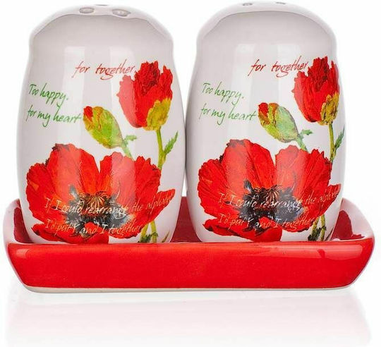 Red Poppy Σετ Αλατοπίπερο Κεραμικό με Βάση 2τμχ