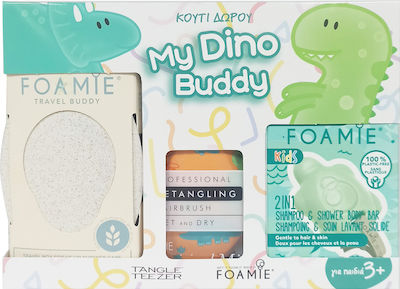 Tangle Teezer My Dino Buddy Mε Μπάρα Καθαρισμού 2 σε 1 80gr & Θήκη Σαπουνιού & Βούρτσα Μαλλιών 3+ ετών 3τμχ