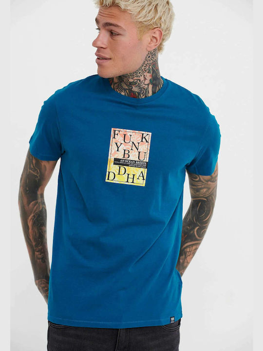 Funky Buddha T-shirt Bărbătesc cu Mânecă Scurtă Albastru Petrol