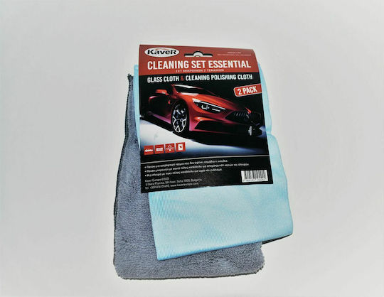 Kaver Cleaning Set Essential Tücher Mikrofaser Reinigung für Windows Auto Hellblau 24x13.5cm 2Stück