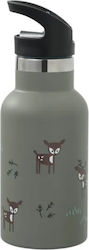 Fresk Ανοξείδωτο Παγούρι Θερμός με Καλαμάκι Deer Olive σε Γκρι χρώμα 350ml