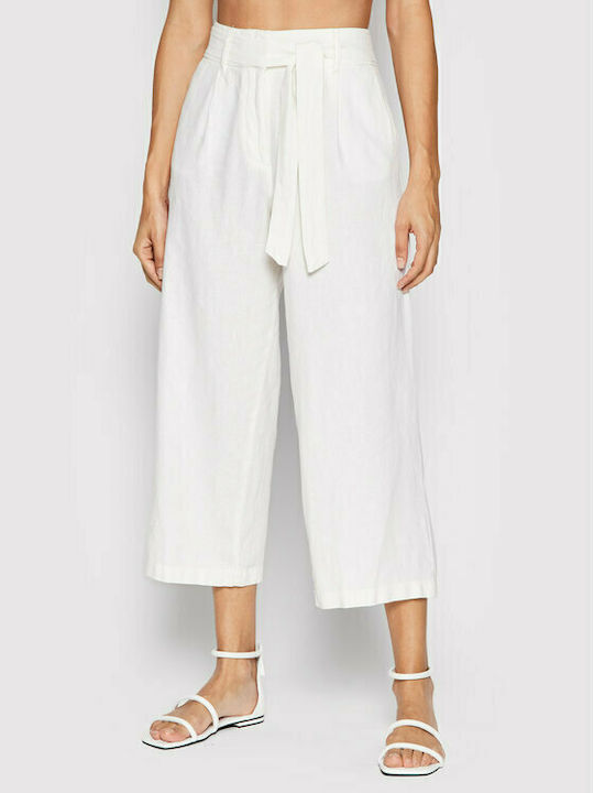 Only Women's High-waisted Linen Trousers in Relaxed Fit White