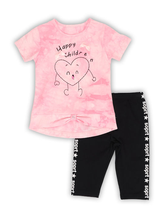 New College Kids Set with Leggings Summer 2pcs Pink