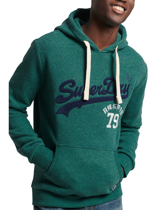 Superdry Vintage Logo Interest Men's Sweatshirt with Hood and Pockets Green