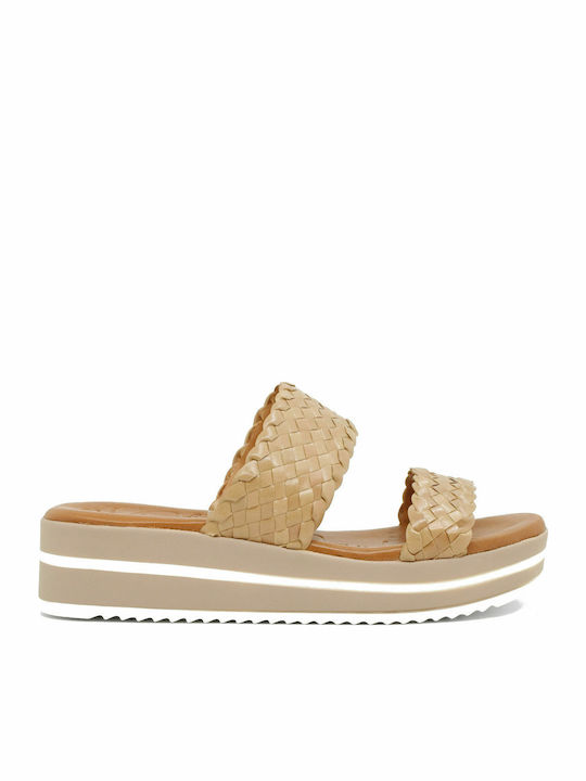 Women's Leather Platform Shoes Beige