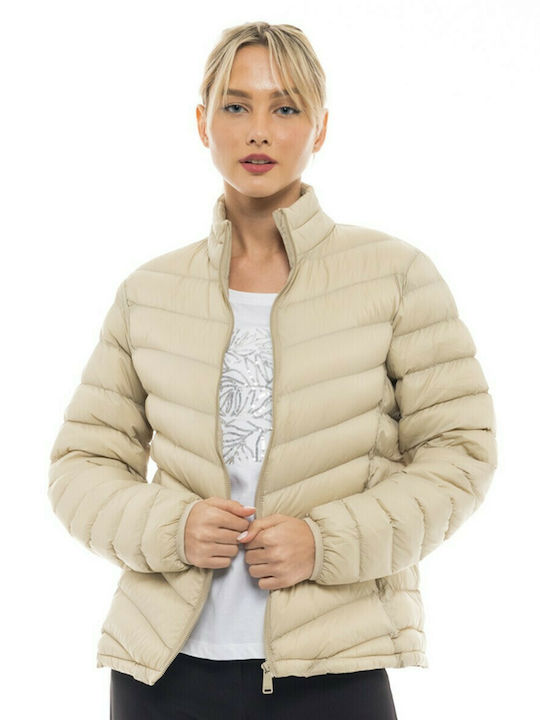 Biston Women's Short Puffer Jacket for Winter Beige