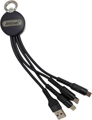 Andowl Q-C18 Geflochten USB zu Blitzschlag / Typ-C / Micro-USB Kabel Schwarz 0.2m (Q-C18)