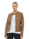 Splendid Women's Short Biker Artificial Leather Jacket for Winter Brown