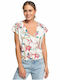 Roxy Women's Summer Blouse Short Sleeve with V Neckline Floral Snow White Mahe