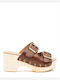 Favela Platform Leather Women's Sandals Brown with Chunky High Heel