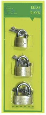 Padlock Brass with Key 20mm 3pcs