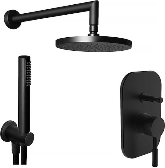 La Torre New Tech 809-400 Built-in Mixer, Hand Shower & Shower Head Set for Shower 2 Exits Black Matt