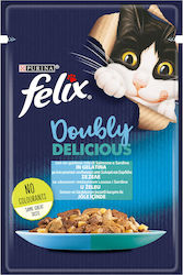 Purina Felix Doubly Delicious Hrana umeda pentru pisici in Pungă cu Sardină / Somon in gelatina 85gr 1buc A9-12480131