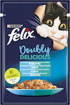 Purina Felix Doubly Delicious Υγρή Τροφή Γάτας σε Φακελάκι με Σαρδέλα / Σολομό σε Ζελέ 85gr