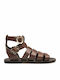 Graycey Leather Women's Flat Sandals Gladiator in Brown Color