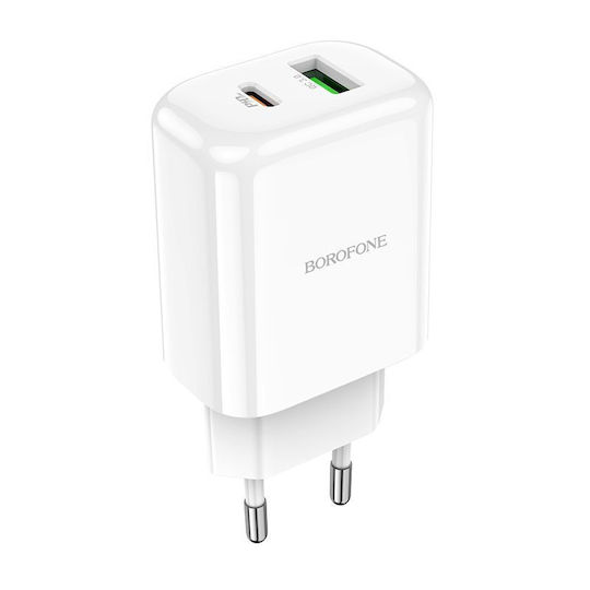 Borofone Wireless Charger With USB-A Output Port And USB-C Output Port 20W Power Delivery Quick Charge 2.0 White BN4