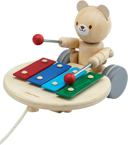 Plan Toys Pull-Along Toy Sliding Bear made of Wood with Sounds for 12++ Months