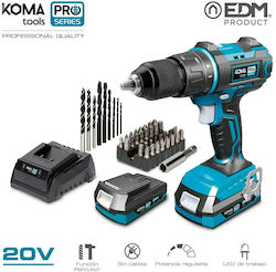 EDM Grupo Koma Tools Pro Șurubelniță cu percuție Mașină de găurit Baterie Fără perii 20V 2x2Ah