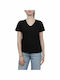 Only Damen T-Shirt mit V-Ausschnitt Schwarz