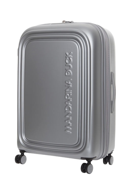 Mandarina Duck Logoduck+ Valiză Mare De Călătorie Dură Argintie Cu 4 Roți Înălțime 75 Cm