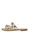 Leder Flache Sandalen für Damen in Gold Farbe