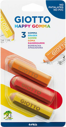 Giotto Eraser Set for Pencil and Pen Happy Gomma (Μiscellaneous colours) 3pcs