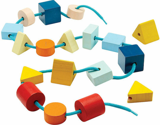 Plan Toys Παιχνίδι με Κορδόνια Χάντρες - Γεωμετρικά Σχήματα από Ξύλο για 24+ Μηνών