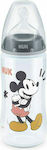 Nuk Πλαστικό Μπιμπερό First Choice Plus Temperature Control Mickey & Minnie Κατά των Κολικών με Θηλή Σιλικόνης 300ml για 6-18 μηνών Grey