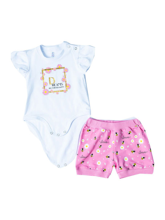 Joyce Bee Love Set Babystrampler Kurzärmelig mit Shorts Weiß 2Stück