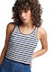 Ovin Vintage Women's Summer Crop Top Cotton Sleeveless Striped Navy Stripe